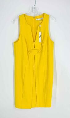 Trina Turk Size 10 Yellow Button(s) Textured NEW Designer Dress